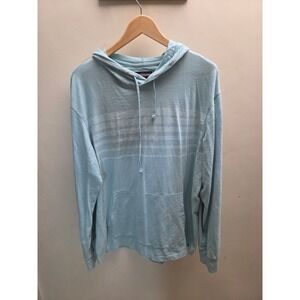 Eventide Mens XL Light Blue Striped 100% Cotton Lightweight Hoodie Made in Peru